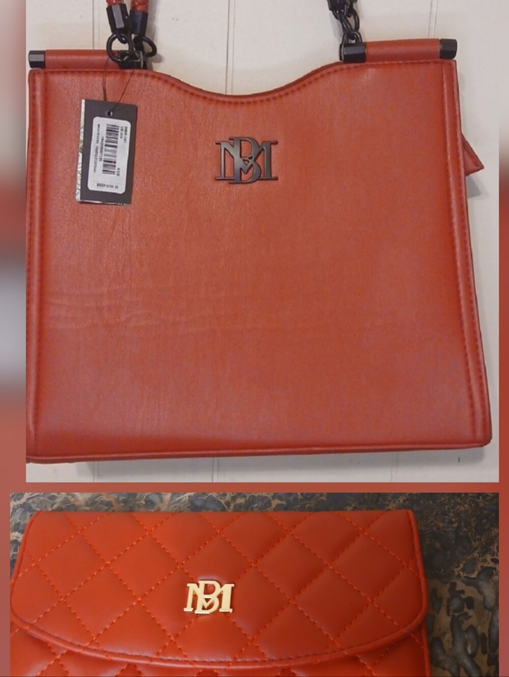 Badgley Misckha Signature Structured Red Tote Bag And Quilted Wallet